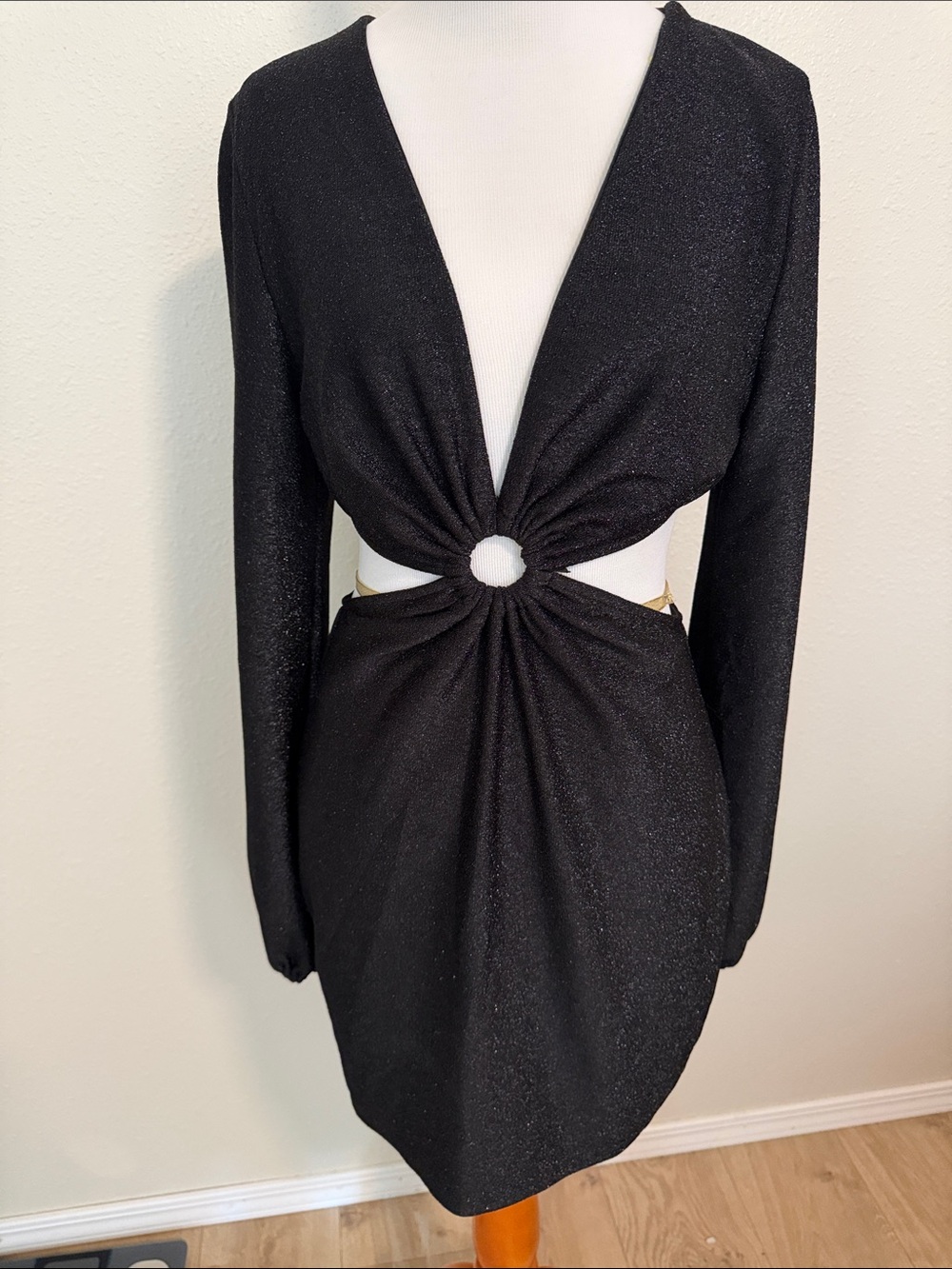 Black Long-Sleeve Cutout Party Dress